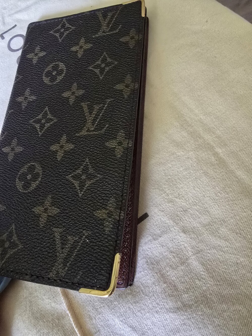 Louis Vuitton Black Monogram CheckBook Wallet with Gold-Tone Corner Hardware